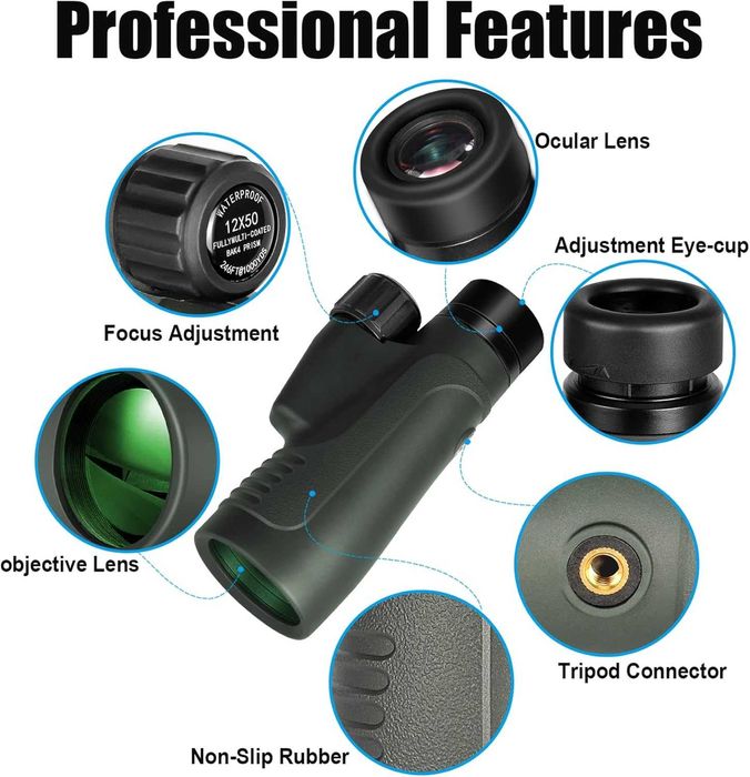 ЧИСТО НОВ Монокулярен телескоп EASTPOLE с държач за смартфон 12x50