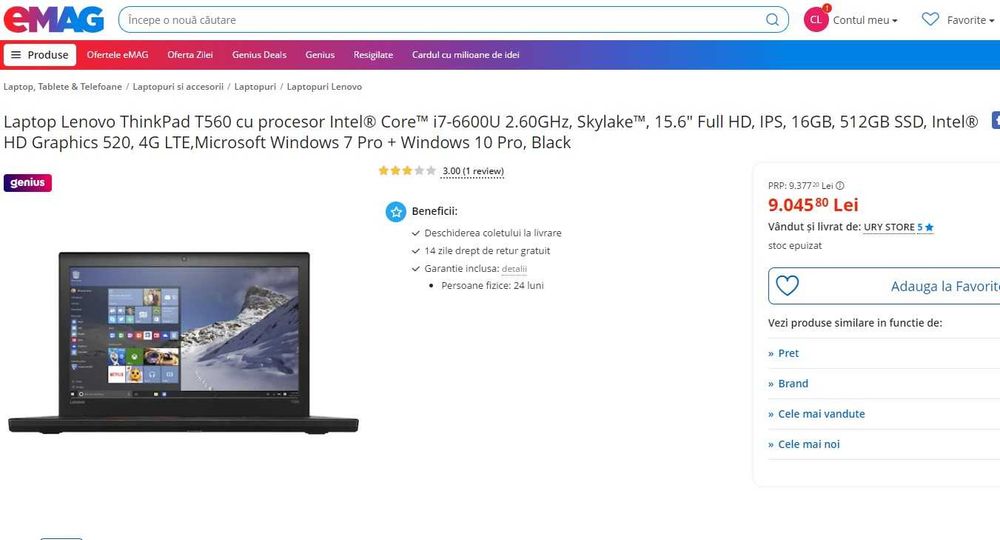 Laptop LENOVO Thinkpad PRO  i5 15.6 FullHD ssd cu 2 baterii. garantie 1 an