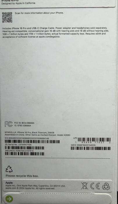 iPhone 16 Pro, Black Titanium, 256 GB