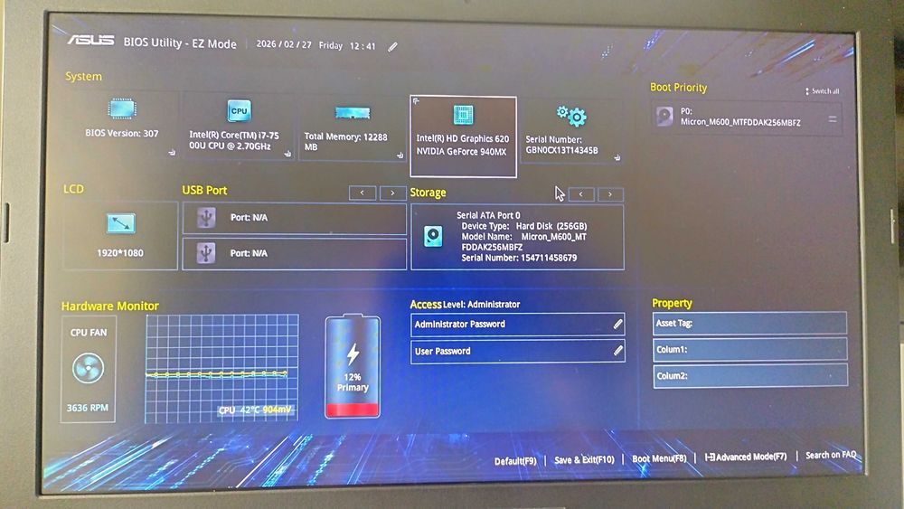 Asus R415U 14", Core i7-7500,12GB DDr4,256 GB,nVidia940MX