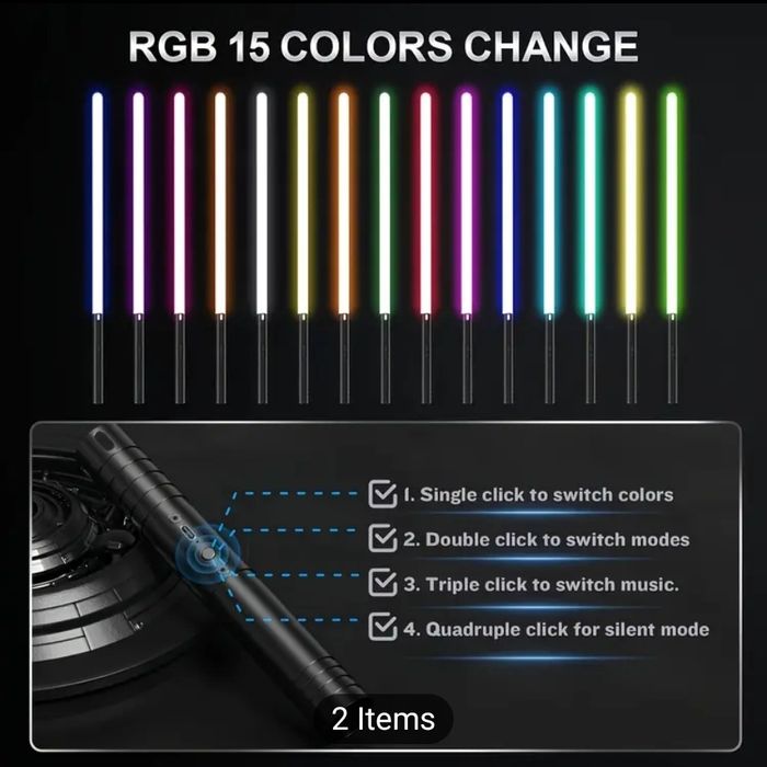 Set 2 sabii laser Star Wars, metalice 15 culori, sunete lupta