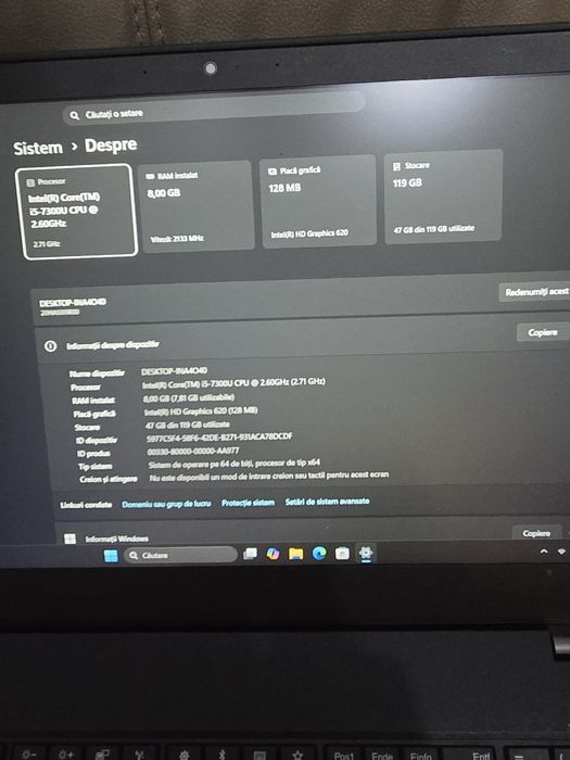 Laptop Lenovo T570, i5-7300, ram 8gb, ssd 128gb, bat 3 ore