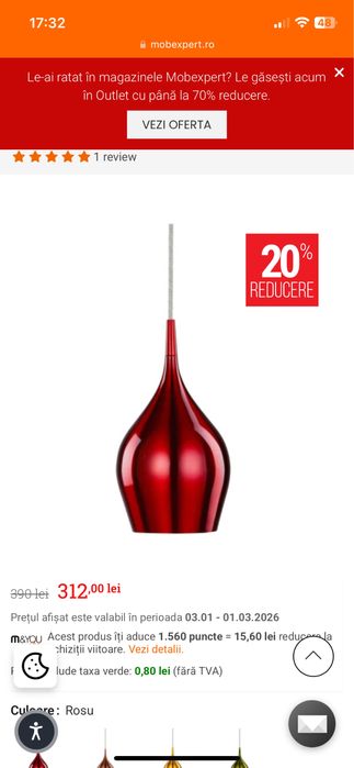 Pendul, Lustra, corp iluminat rosu Mobexpert