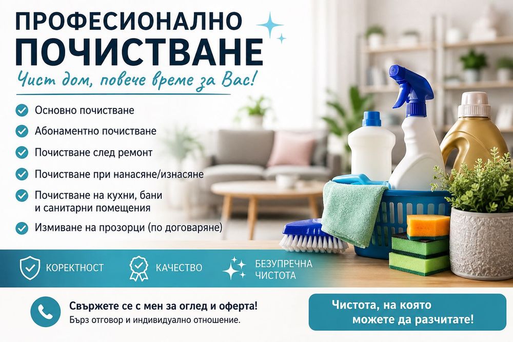 Професионално почистване на домове, офиси и къщи | Коректност и качество