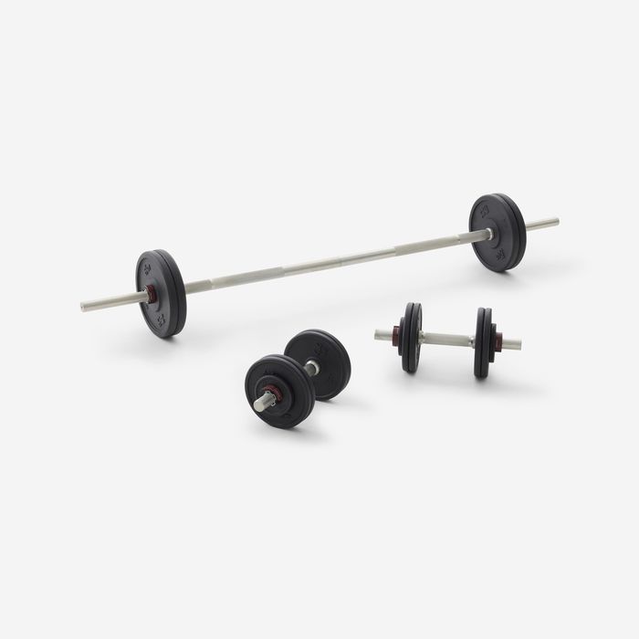 Set gantere și bară bodybuilding 50 kg cu - produs resigilat Decathlon