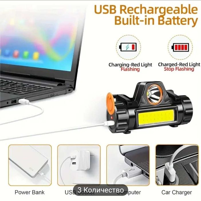 Челник зарежсащ се през УСБ лек и удобен водоустойчив мощен регулируем