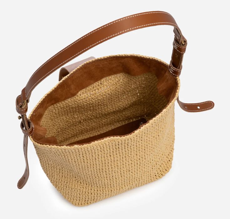 Zarena Alina - чанта за рамо от рафия и кожа - кафява