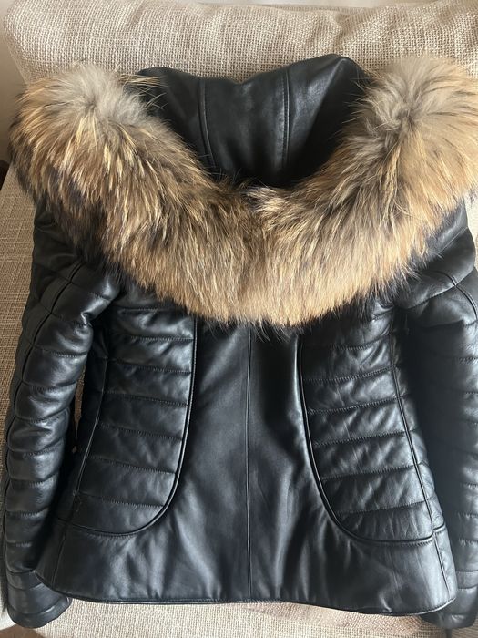 Geaca piele naturala cu guler din blana naturala de vulpe