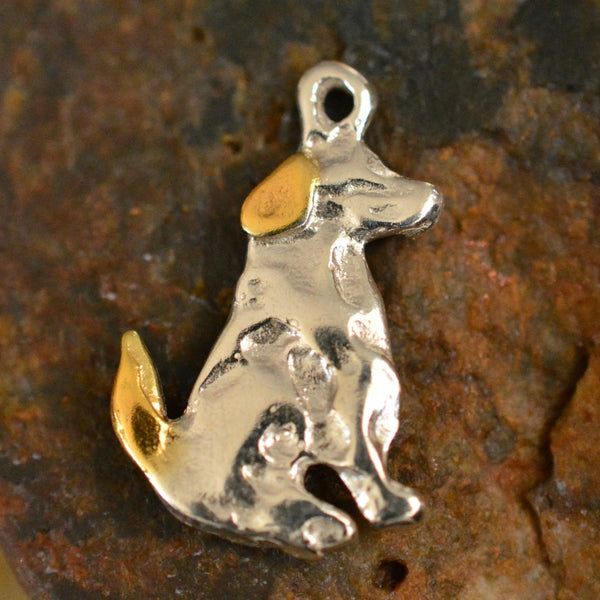 Сребърен медальон 925 куче със златни акценти