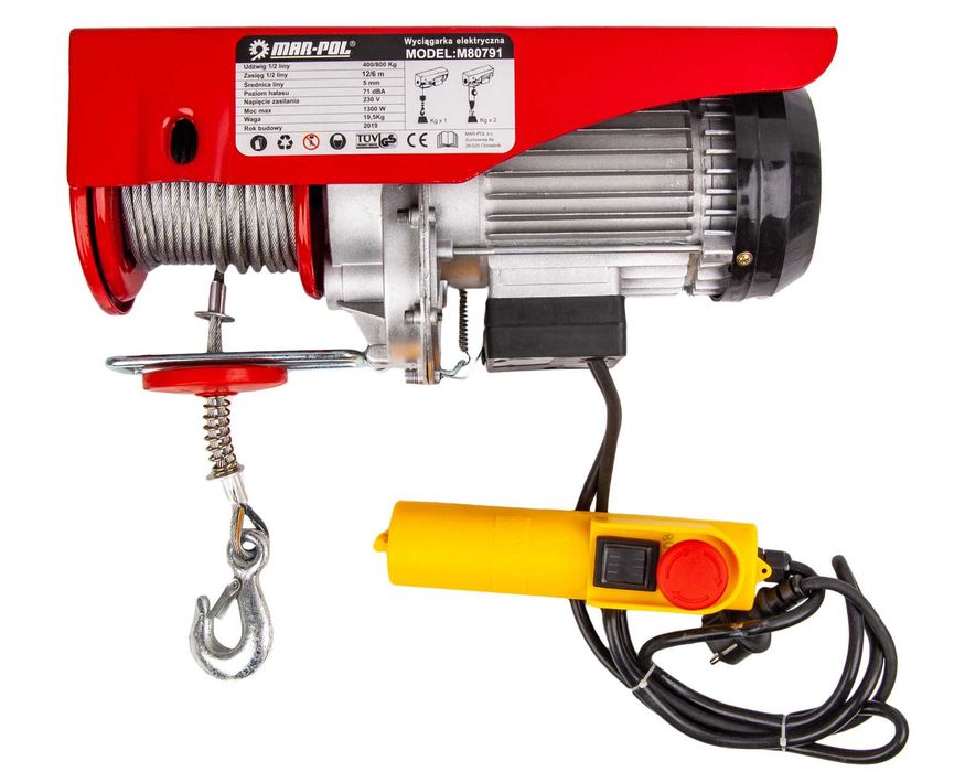 Електрическа въжена лебедка 400 / 800кг, 12м 1300W MAR-POL