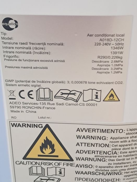 Aer condiționat mobil 12000 btu nou montat nefolosit