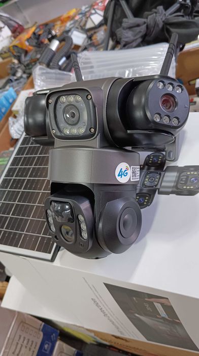 Тройна соларна безжична въртяща камера 4G 12MP работи  СИМ SIM карта