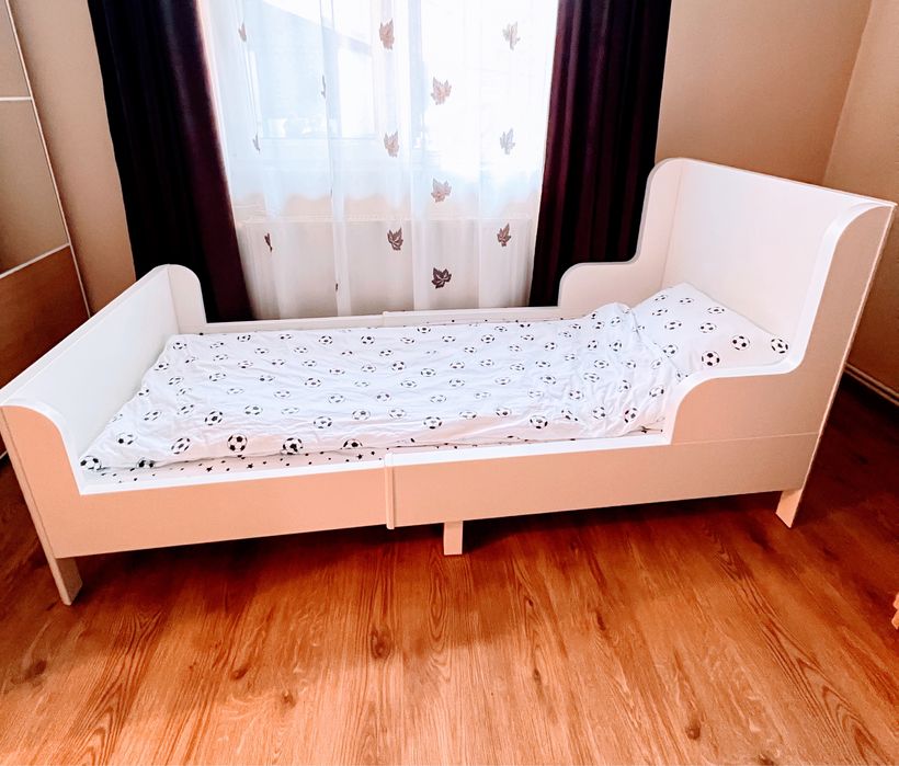 BUSUNGE Pat extensibil, alb, 80x200 cm, saltea si lenjerie  inclusa cm