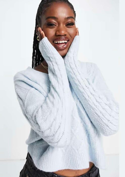 Пуловер поло Zara екрю син