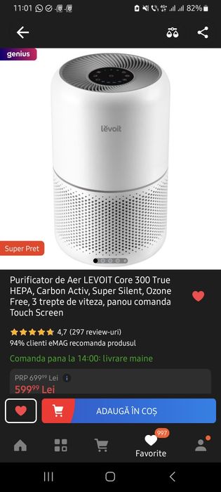Purificator de Aer LEVOIT Core 300 True HEPA, Carbon Activ, Super Sile