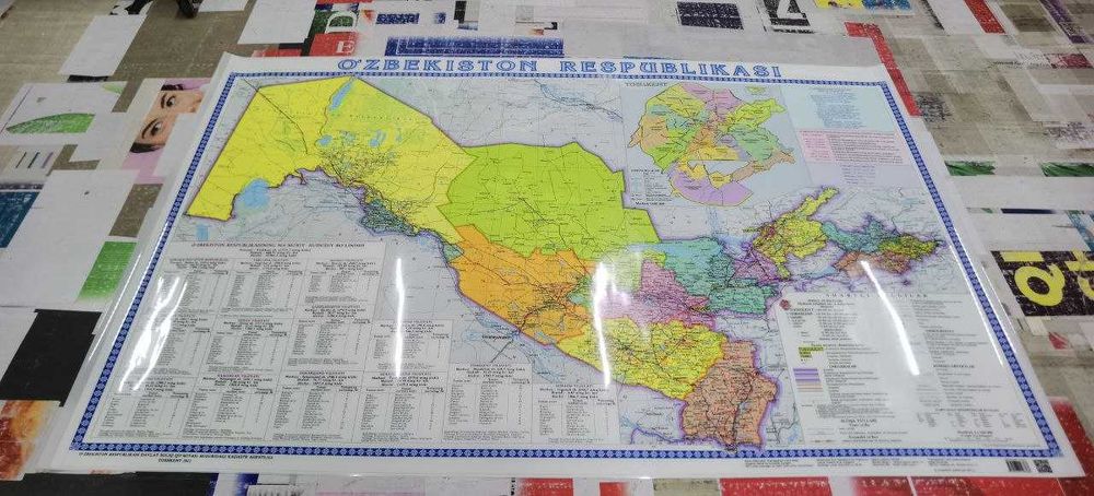 Большая,подробная карта Узбекистана 250х150см можно писать маркером