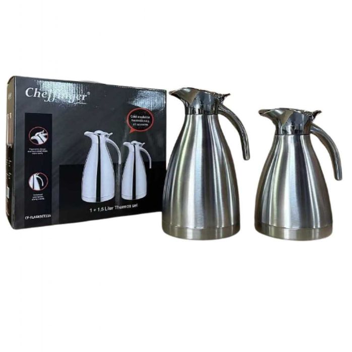 Комплект от 2 термоса Cheffinger 1L + 1.5L сребрист чайник