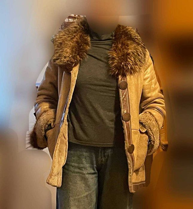 Geacă damă piele naturală, îmblănită, cu guler de vulpe polară brună