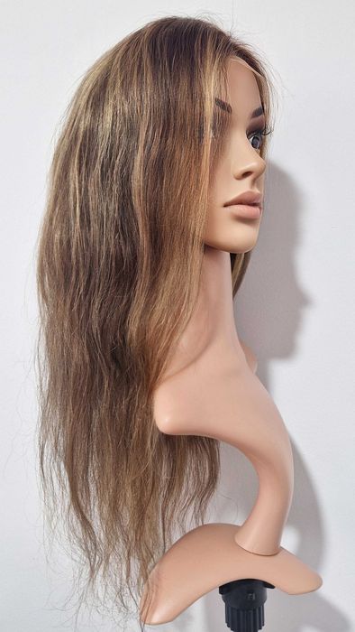 Естествена перука, кафява с руси кичури, 60 см, Lace 4х4