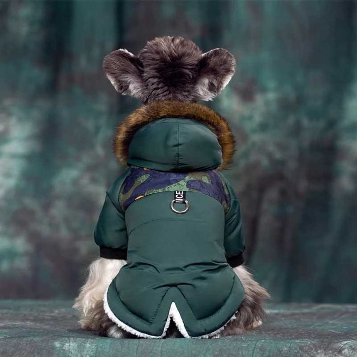 Кучешка дреха зимно ватирано палто яке худи с пухена качулка зелено