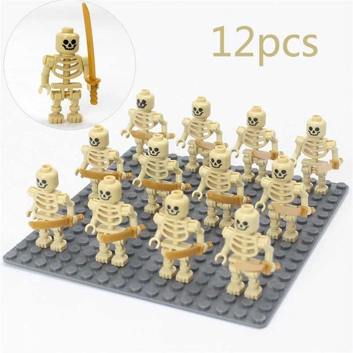 Set 12 scheleti tip Lego Medieval Castle: albi, negri sau bej