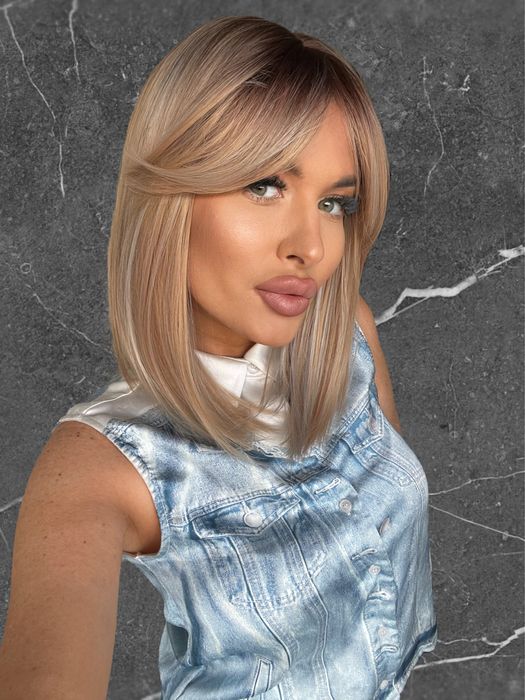 Peruca naturala blond natural cu suvite premium cadou spray peruci