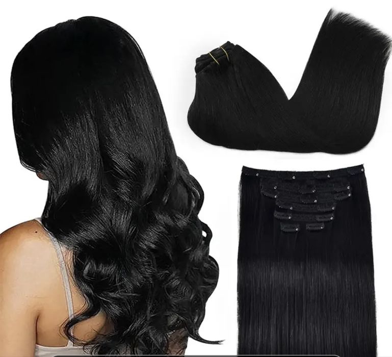 100% Естествена права коса 45см - 70 грама , 7 реда Клипс - Remy