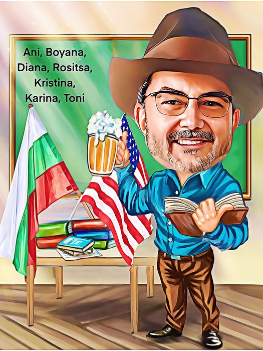 Забавна дигитална карикатура за учител – уникален подарък с рамка