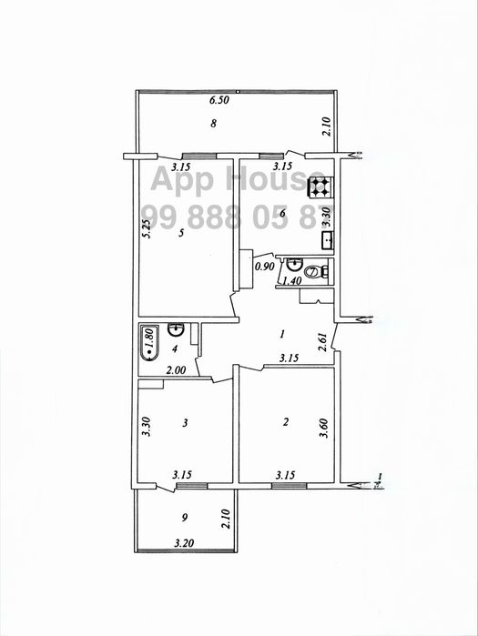 3 Комнаты, 3/1/9 Карасу 6, Два Балкона, Макро