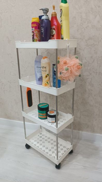 Тележка-органайзер для ванной 4-ярусная на колёсах
