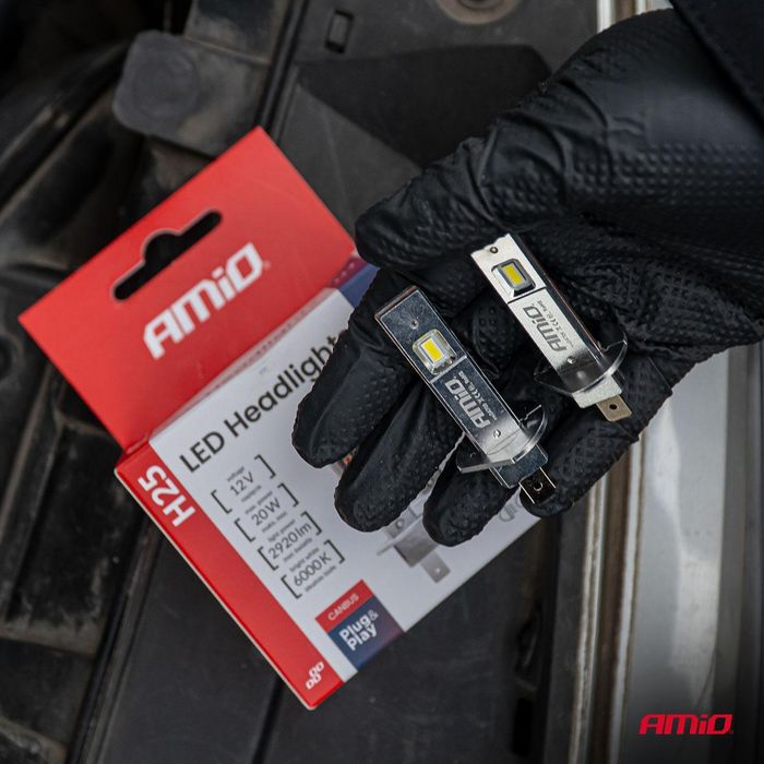 Led автомобилни крушки серия h25 canbus h1 12v 20w amio-04709