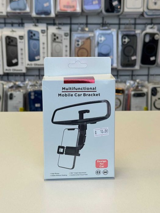 Suport auto pentru telefon cu prindere la oglinda retrovizoare, Negru