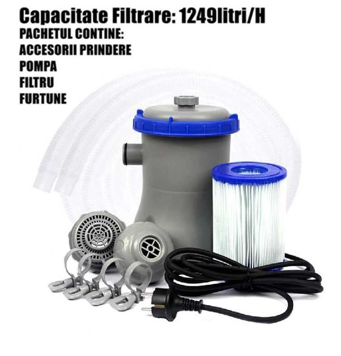 Pompa Filtrare Apa Piscina Intex Bestway Sistem Curatit 1249 L/ora + Filtru + Furtune + LIVRARE GRATUITA
