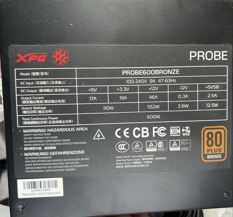 Блок питания XPG PROBE600BRONZE (600W)