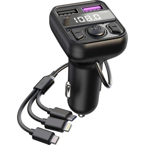 Зарядно за кола и Bluetooth mp3 плейър Трансмитер CS10 с вграден кабел