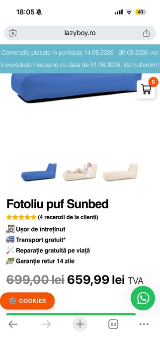 Fotoliu puf  sunbed lazyboy