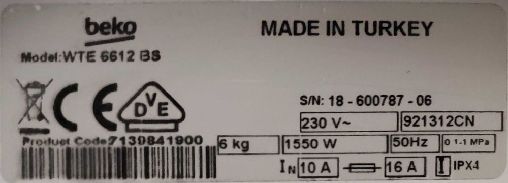 Пералня Beko WTE 6612 BS