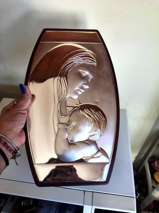 Страхотна Сребрена Икона Дева Мария С Младенеца