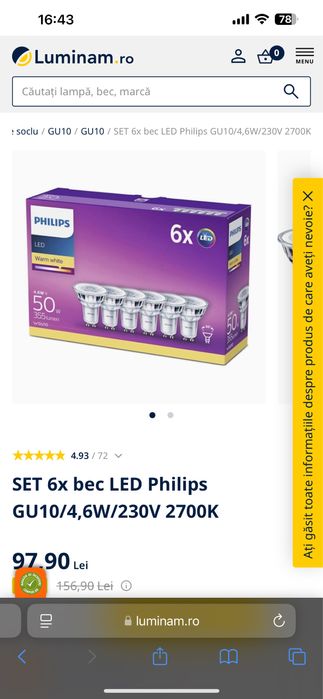 Vand 8 becuri Philips GU10/4,6W/230V 2700K