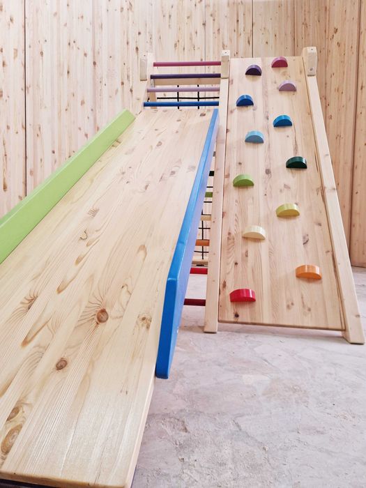 Ansamblu de catarare dublu cu tobogan de 170 cm