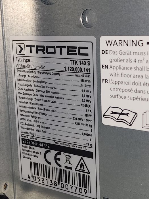 Închiriez dezumidificator profesional trotec ttk 140s