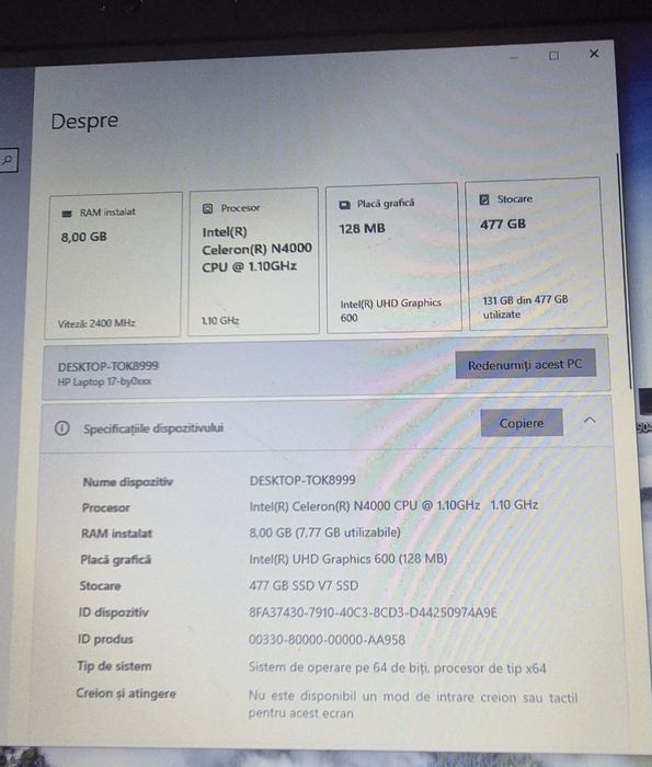 Vând Urgent Laptop HP Model: 17-by0110ng