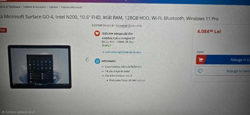 Microsoft Surface GO 4,Windows 11 Pro+ cadou tastatura Bt si wirelles