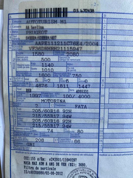 Piese  Peugeot  407   2.0  din 2004  - RHR