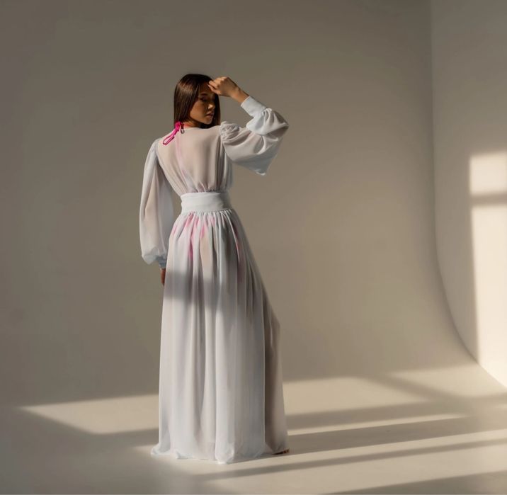 Rochie plaja/cocktail din voal alb Carolina D