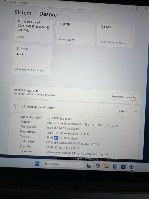 Laptop HP Spectre cu touch i7 -1165G7. 4K