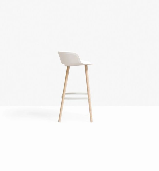 Set 3 scaune de bar moderne, stil scandinav, alb & lemn – stare foarte