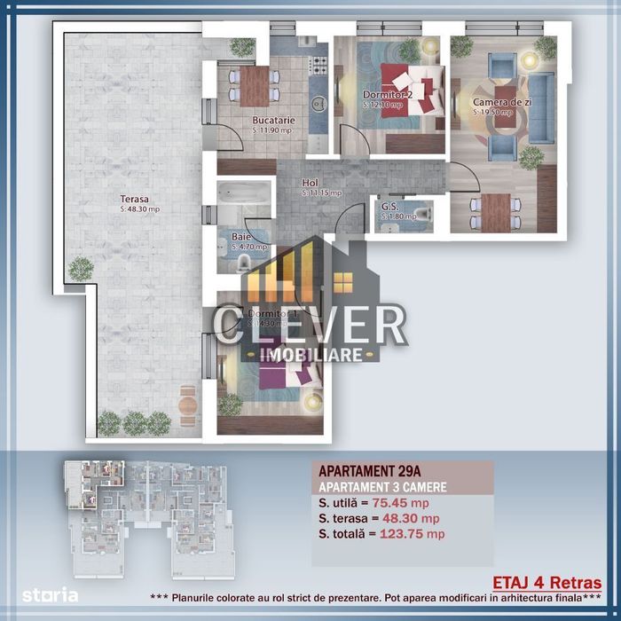 Apartament 3 camere cu terasă de 48 mp - Theodor Pallady