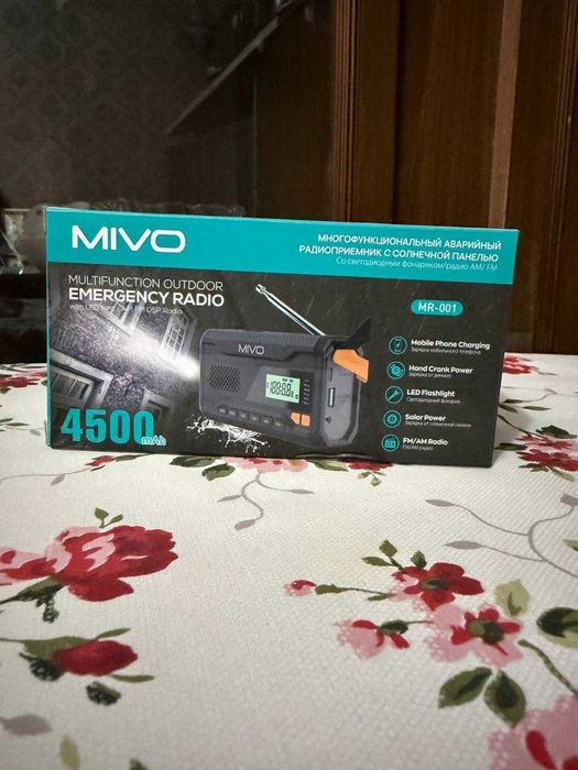 MIVO MR-001 радиоприемник с солнечной панелью, power bank 4500mAh