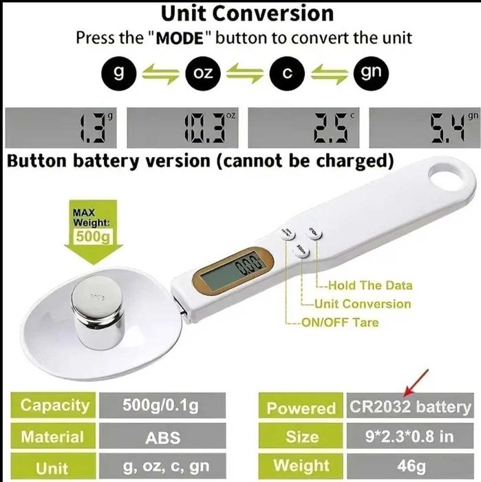 Цифрова кухненска везна с лъжица и LCD дисплей, прецизно измерване